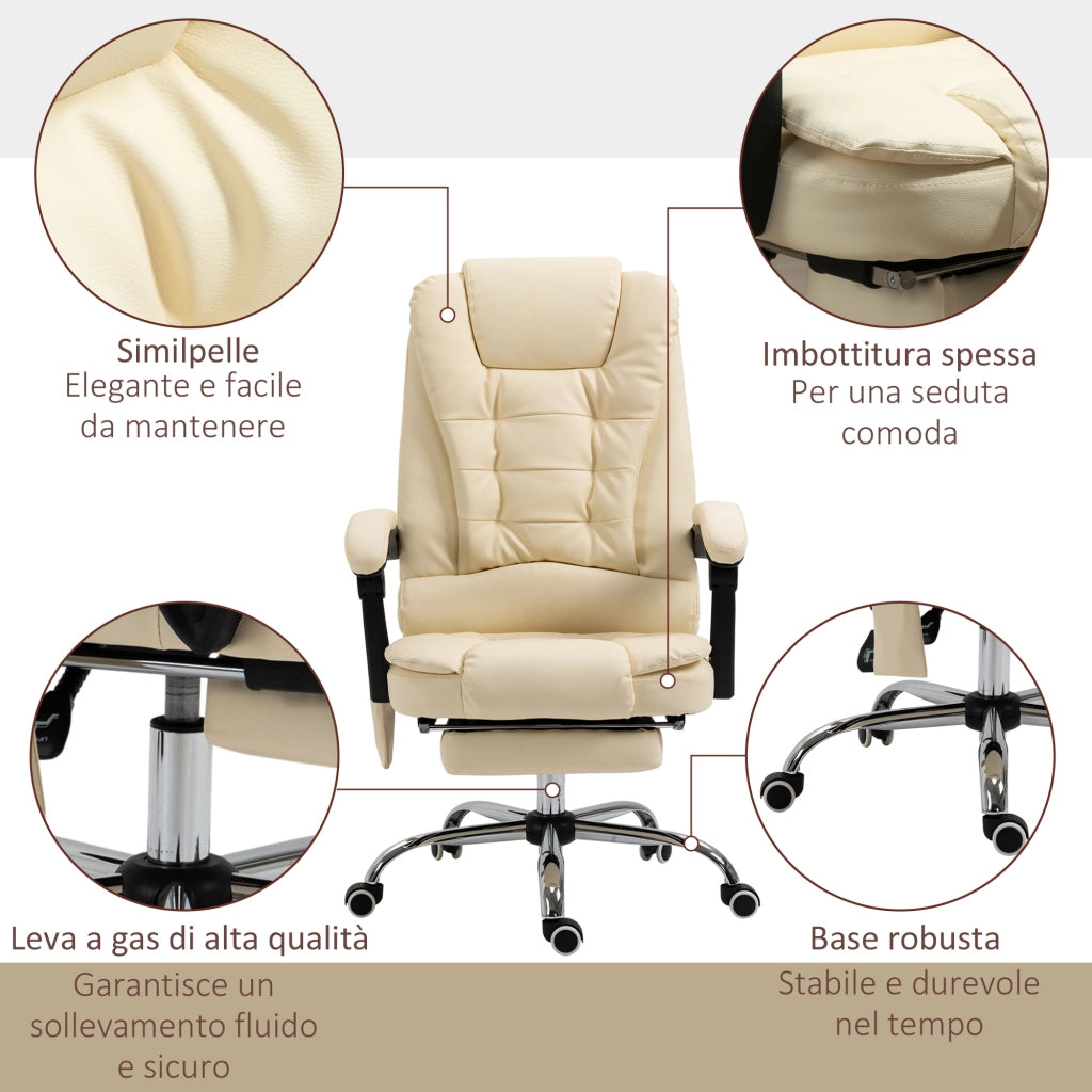 EasyComfort Poltrona Massaggiante Ergonomica ad Altezza Regolabile con 6 Punti Vibranti, 65x160x104 cm, Crema