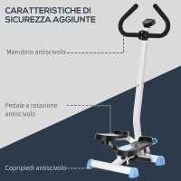 Stepper con Manubrio, Pedali Antiscivolo e Monitor LCD, in Acciaio e ABS, 55x44x108 cm, Bianco Nero e Bianco