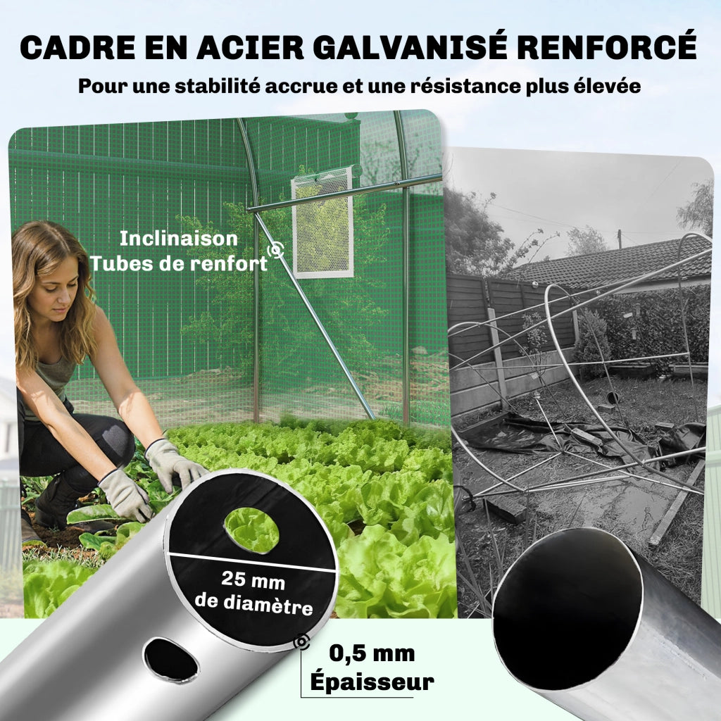 Serra tunnel da giardino 6m2 ¨C Xylo ¨C 200x300x200cm verde con porta e 6 finestre