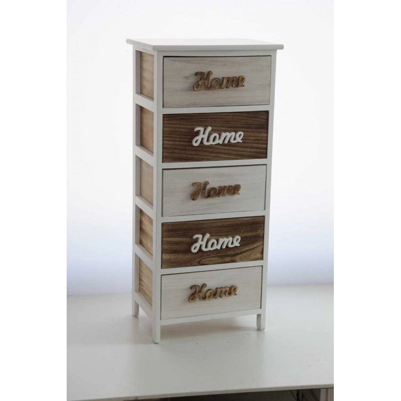 Cassettiera 5 cassetti home bianca e noce 40x29xh.90 cm