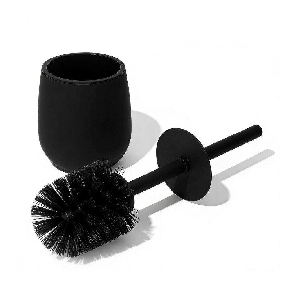 Set Accessori Bagno 6 Pezzi in ABS Completo Pattumiera con Pedale, Scopino WC, Dispenser Sapone, Porta Spazzolini, Bicchiere e Vassoio Antiscivolo Design Moderno e Resistente Nero