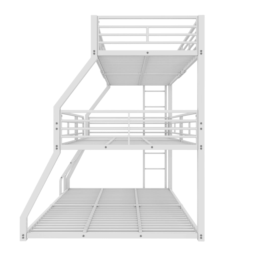 OKWISH Letto a Castello 90×200 cm, Letto Singolo 3 Posti con 2 Scale e Sponde di Sicurezza, senza Materasso, in Metallo, Bianco
