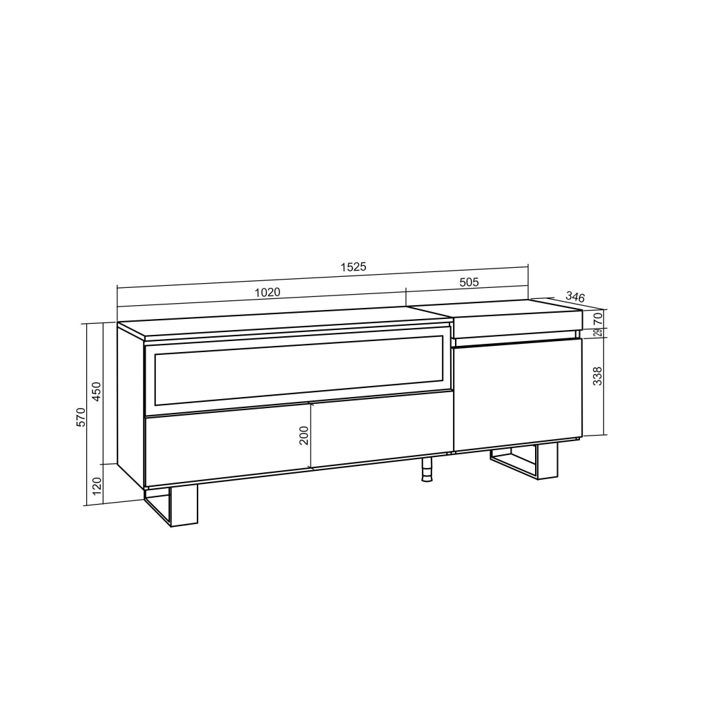 Mobile TV Soggiorno, 150x35x57cm, Per TV fino a 65", Camino elettrico, Design industriale, colore Rovere RF3302