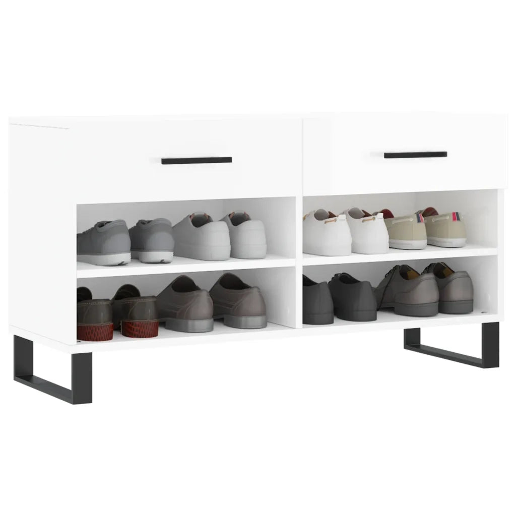 Panca Porta Scarpe-Sgabello-Panca Scarpiera Bianco Lucido 102x35x55 cm Legno Multistrato 748836