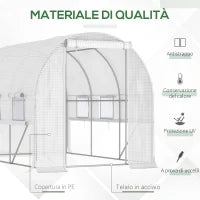 Serra per Orto 3x2x2m in Acciaio e Copertura PE, Porte con Zip e Finestre a Rete, Bianca