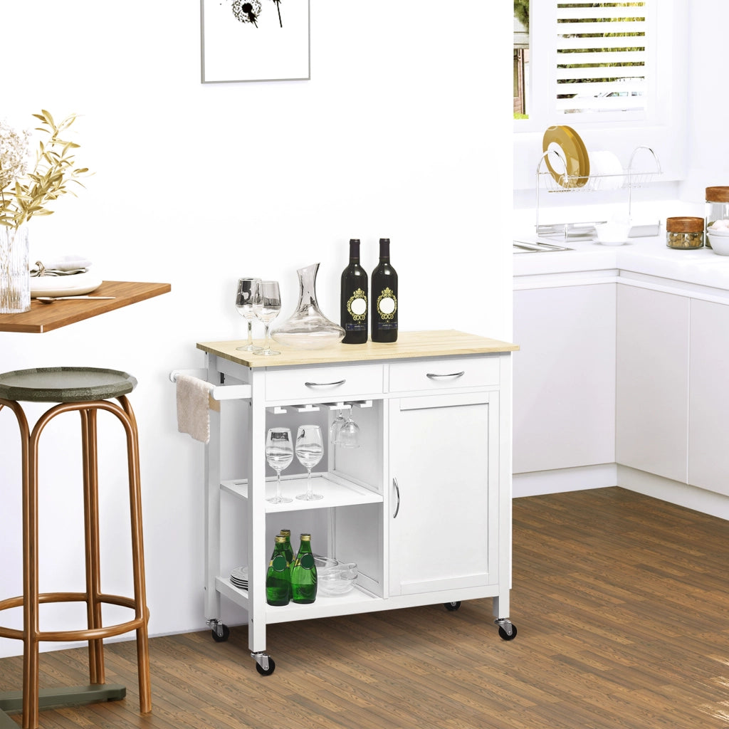 Tavolo da cucina con cassetti e ruote ¨C zephmum ¨C 89x40x84cm, bianco