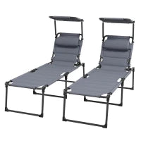 Set 2 Lettini Prendisole Reclinabili ad Altezza Regolabile, 70x201.5x45 cm, Nero e Grigio