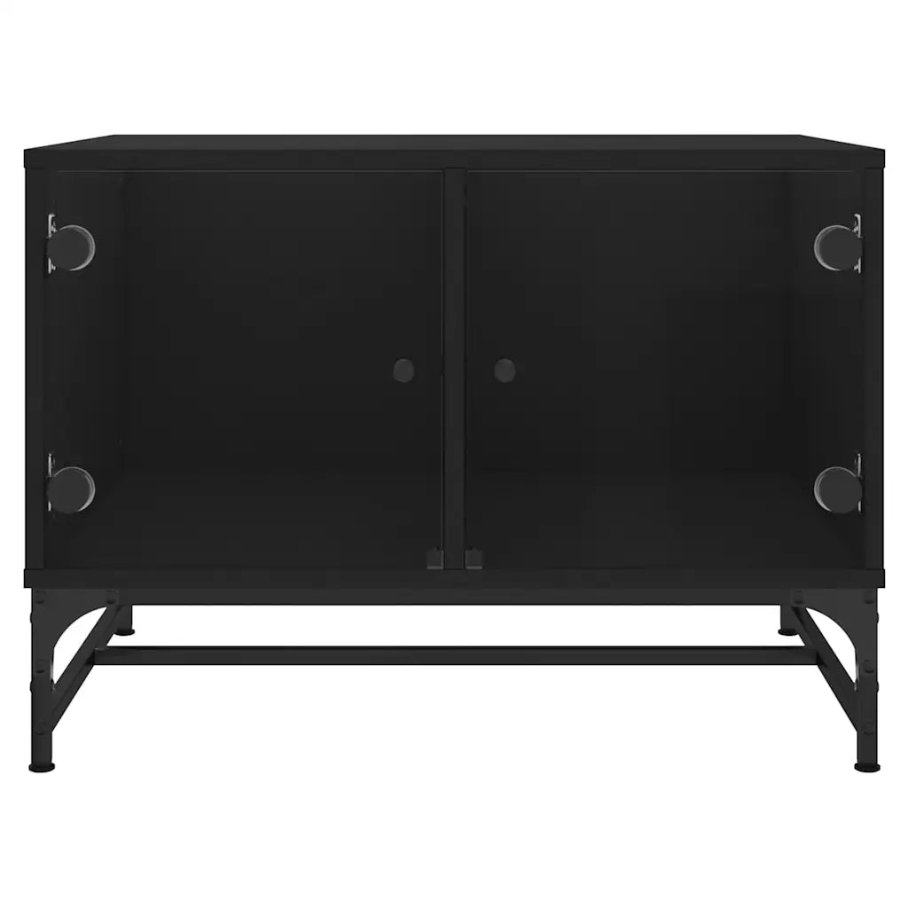 Tavolino da Salotto con Ante in Vetro-Tavolino da soggiorno Nero 68,5x50x50 cm