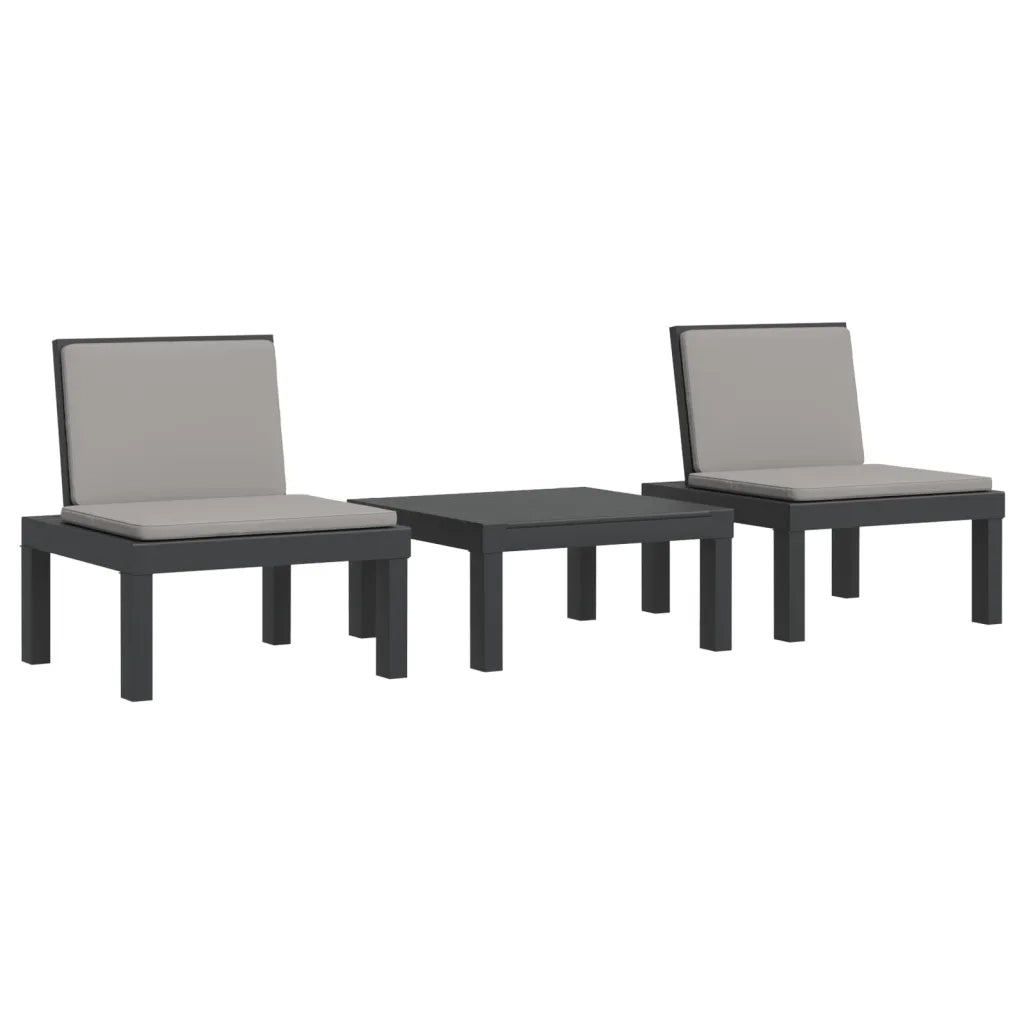 Set Salotto da Giardino 3 pz | Set di Mobili da Esterno con Cuscini Antracite in PP