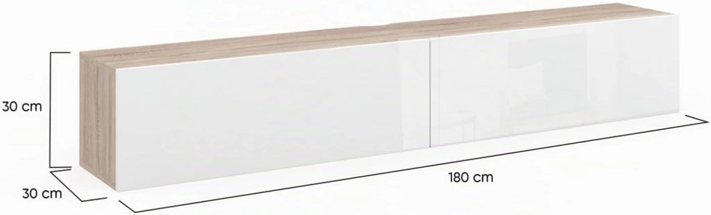 Mueble TV suspendido ELIO 2 puertas madera y blanco 180 cm