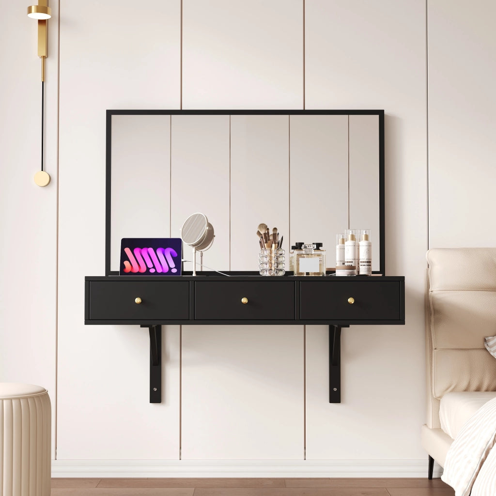SCHMINKTISCH con specchio 100x45x105 cm in truciolare nero