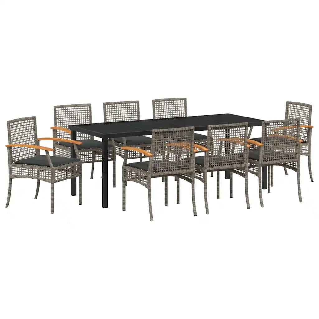 Set da Pranzo per Giardino 9 pcs Grigio e Nero Rattan 3380826