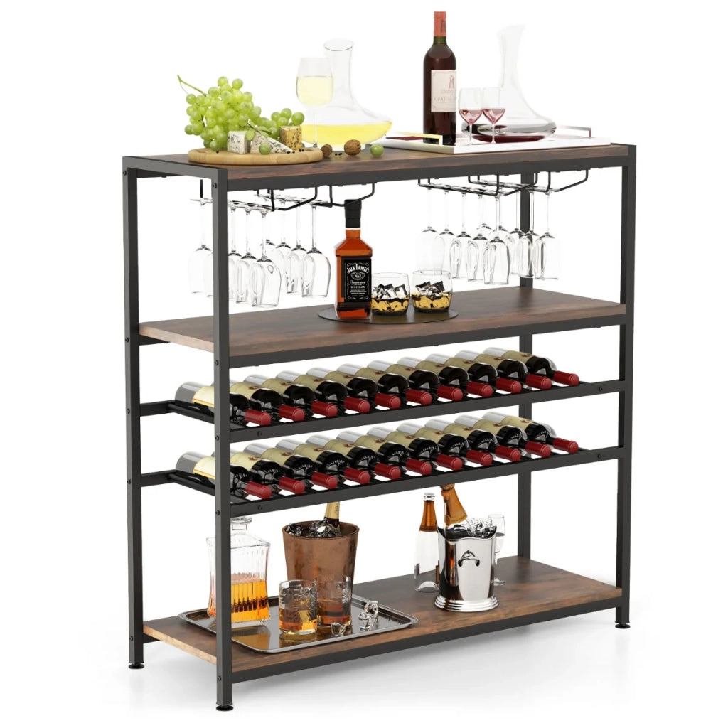 Portabottiglie con capacità di 22 bottiglie 100 x 35 x 101 cm con sistema antiribaltamento stile industriale legno marrone rustico 20_0020044