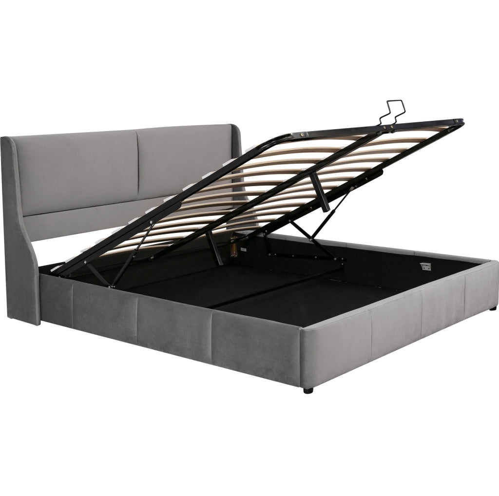 Letto matrimoniale contenitore 160x200 cm in velluto grigio