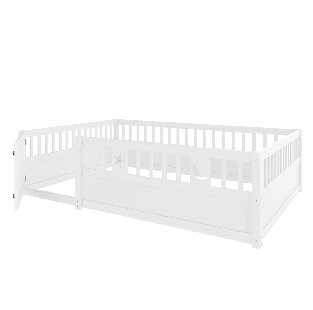 Letto per bambini con sponde di sicurezza 140x190 cm; decorazione stelle e luna; bianco