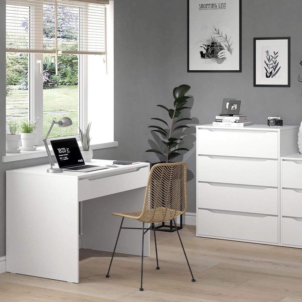 Scrivania Ruben, Bianco, 100 x 65 cm, combinabile con altri mobili della serie Ruben