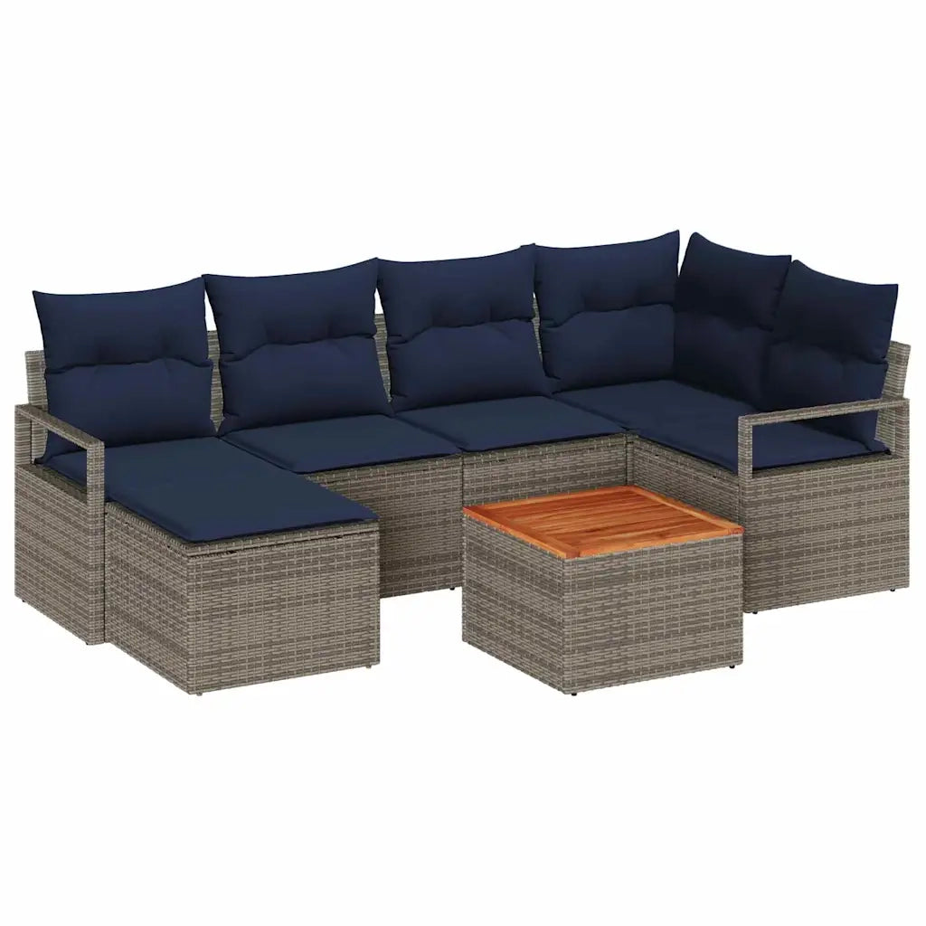 Set Divano da Giardino con cuscino 7 pcs Grigio polyrattan