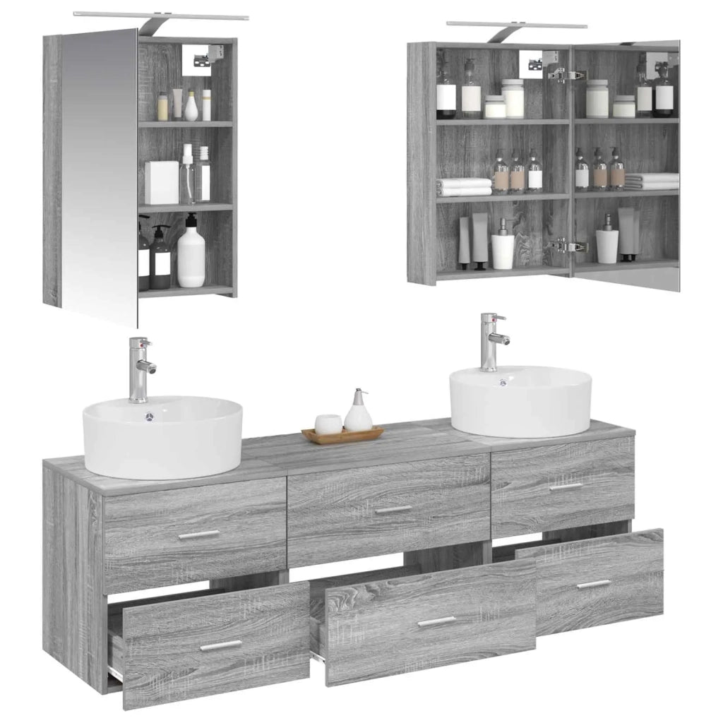 Set di mobili per il bagno 5 pcs Sonoma grigio 3406876