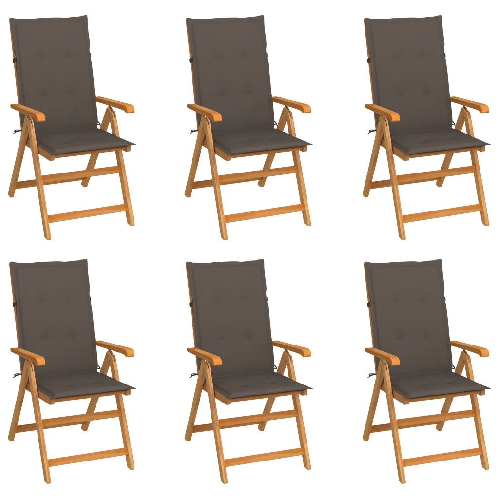 Sedie da Giardino 6 pz e Cuscini Grigio Talpa Massello di Teak cod mxl 23244