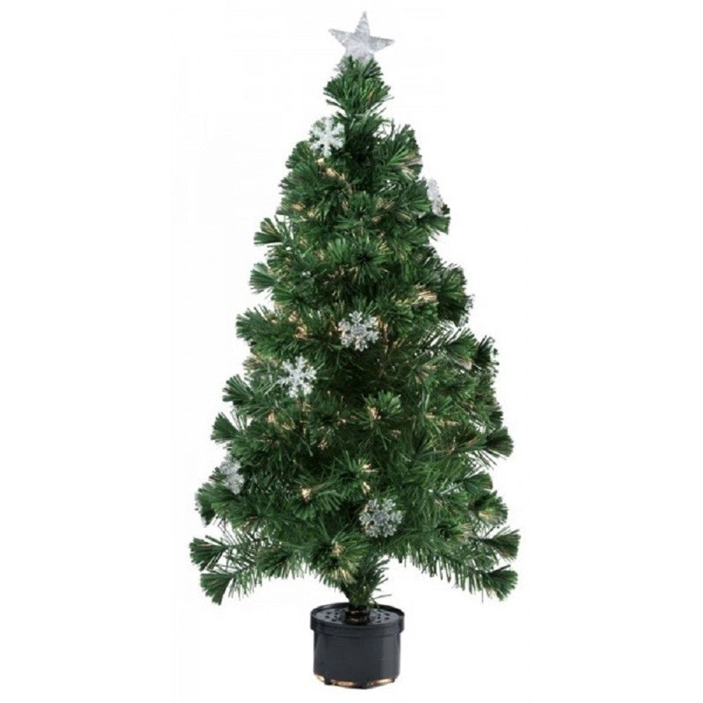Trade Shop - Albero Di Natale Fibra Ottica Snow 60cm 60 Punte 9 Fiocchi Di Neve Verde -