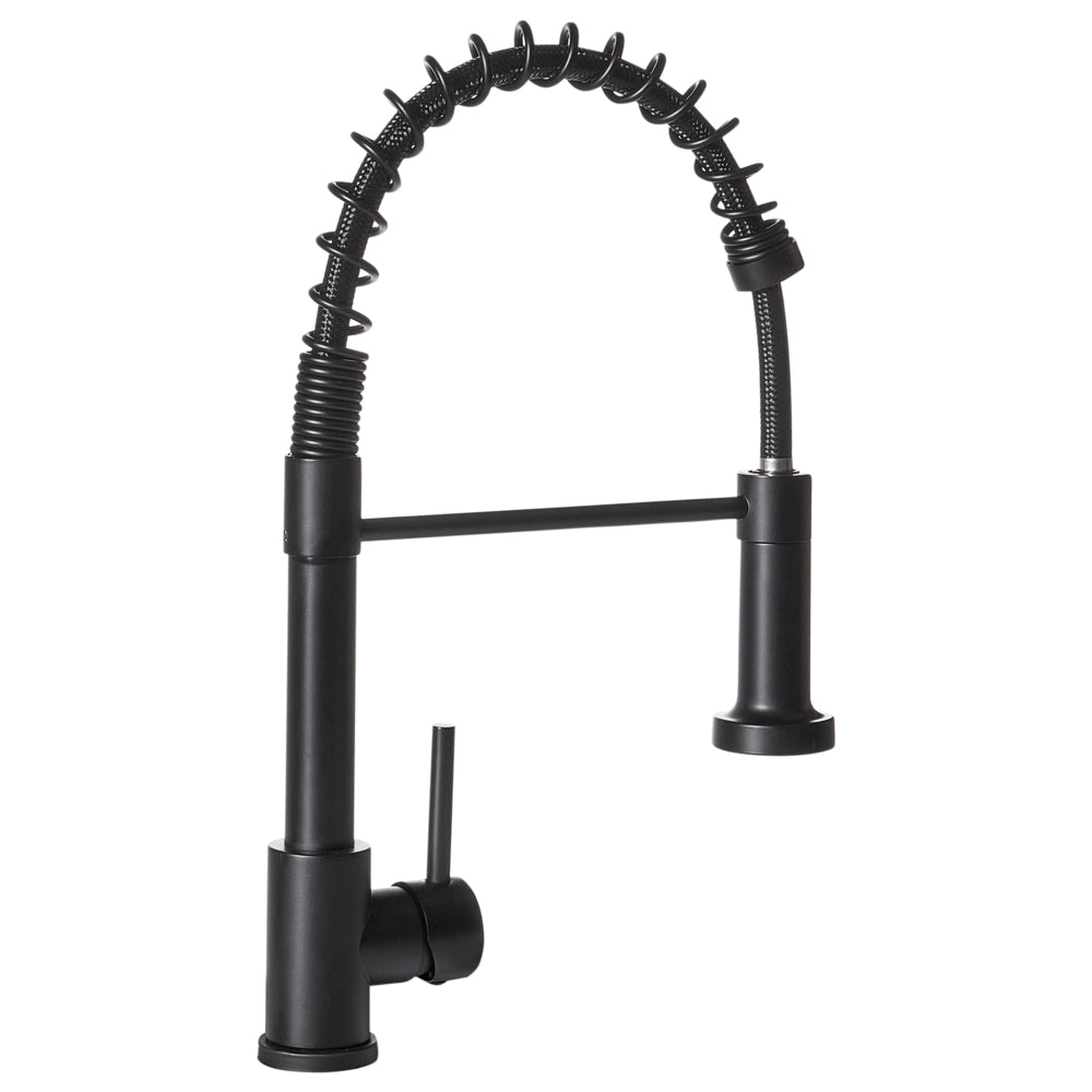 Rubinetto da cucina moderno rubinetto miscelatore a spruzzo estraibile bobina a molla in acciaio inox finitura opaca bocca girevole nero