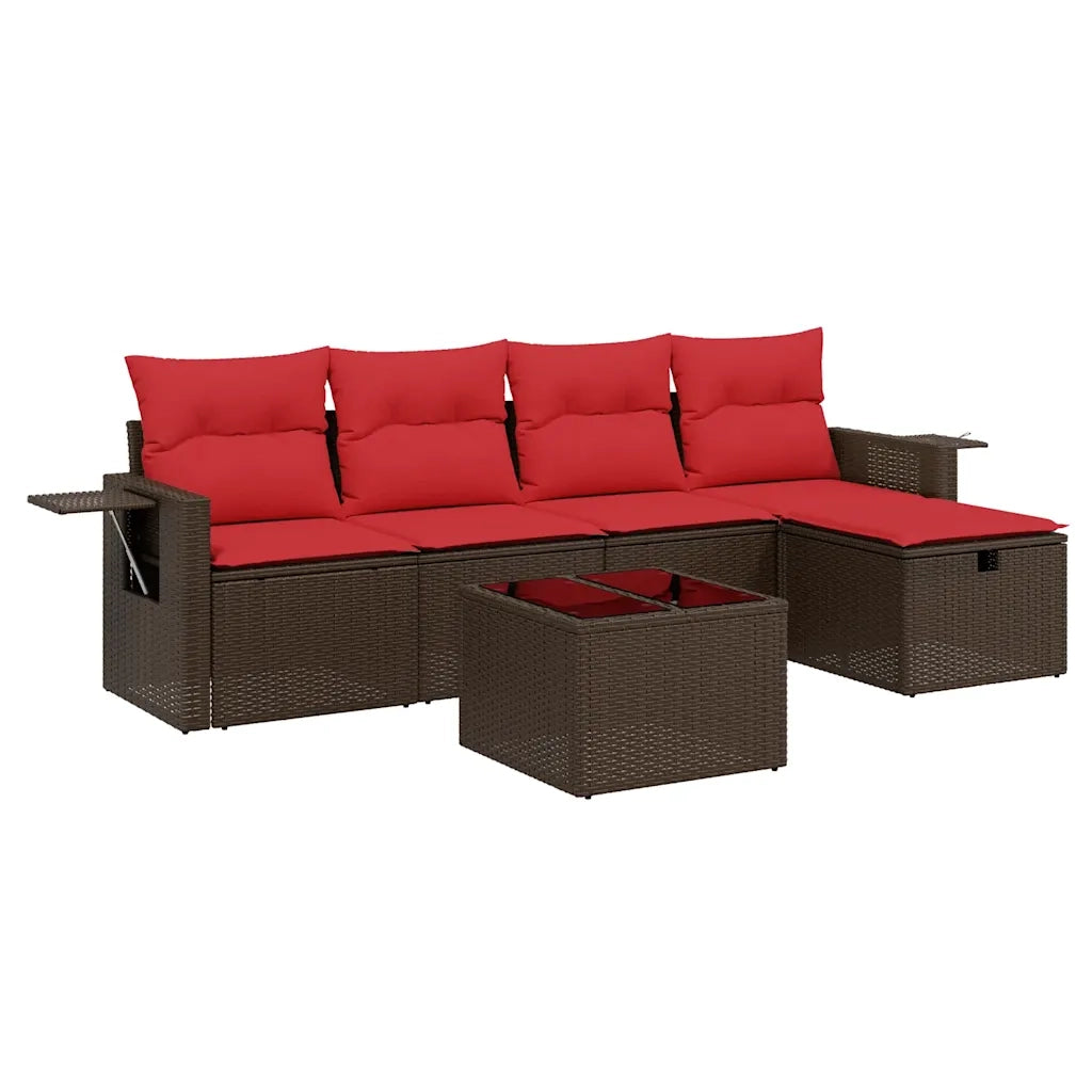 Set Divani da Giardino 6 pz con Cuscini Marrone in Polyrattan 3263790