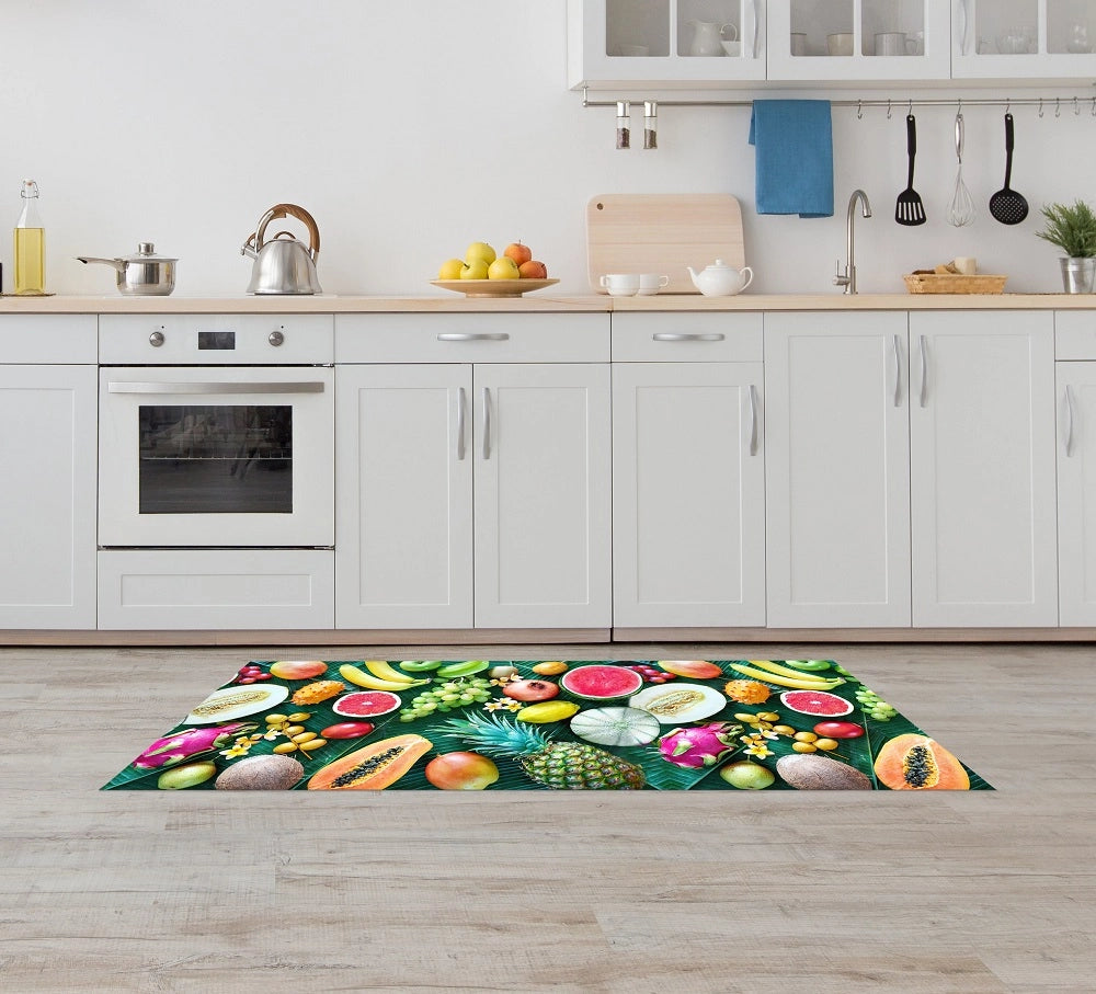 Tappeto Cucina Antiscivolo Made in Italy Passatoia Antimacchia Multiuso Corridoio Soggiorno Lavabile in Lavatrice - 50x500 - Frutta e foglie