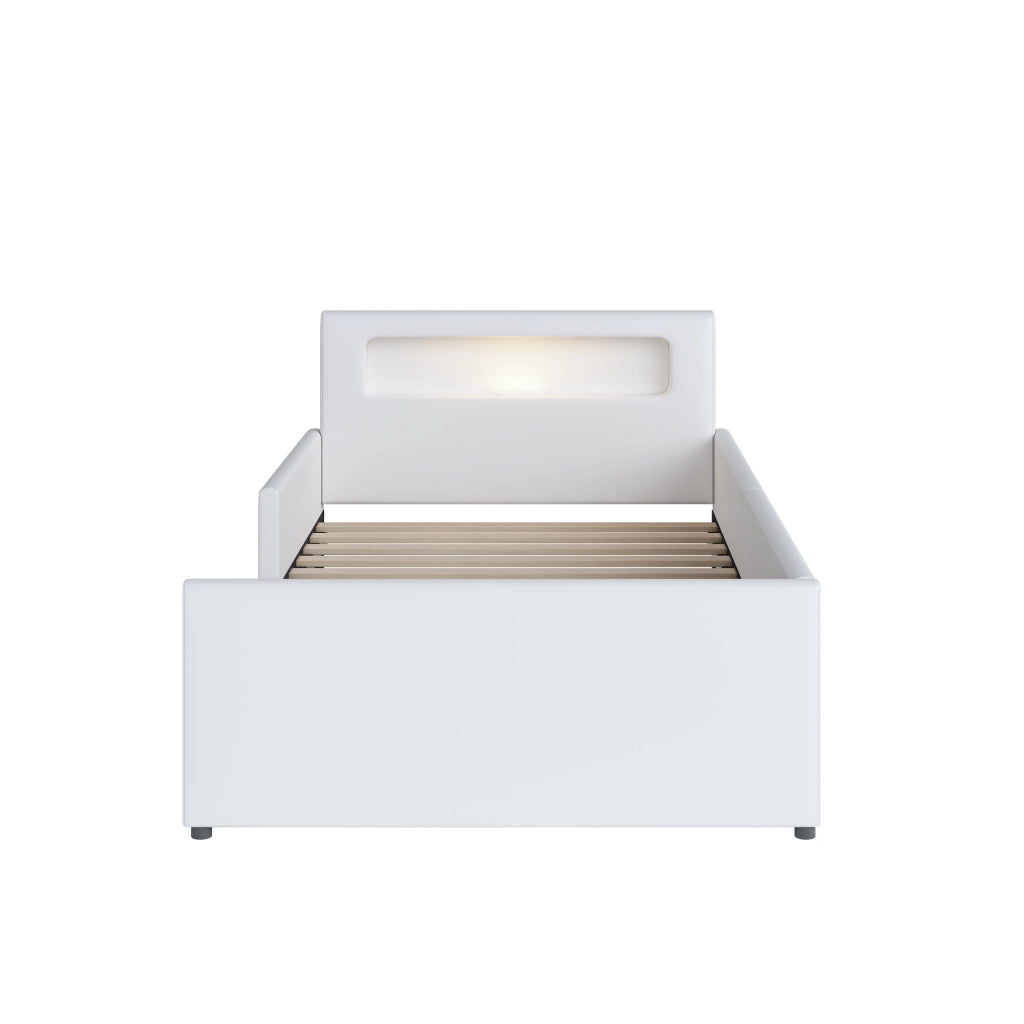 Letto 90x200 cm - Letto imbottito,Con luce notturna,Porta di ricarica USB,Con vani portaoggetti,Bianco
