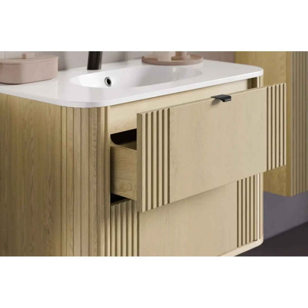 Set da bagno KORI: mobile sotto lavabo 80cm + lavabo da incasso + colonna di stoccaggio