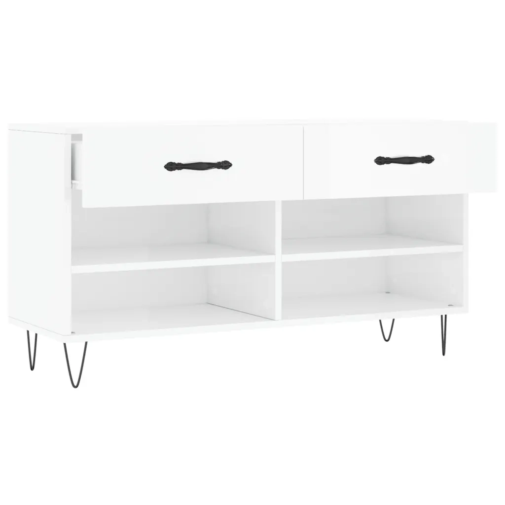 Panca Porta Scarpe-Sgabello-Panca Scarpiera Bianco Lucido 102x35x55 cm Legno Multistrato 626086