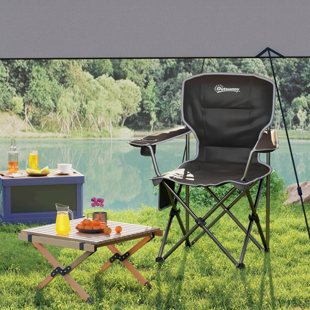 Sedia da campeggio pieghevole ¨C zephmum ¨C nero con porta bicchieri e tasche laterali