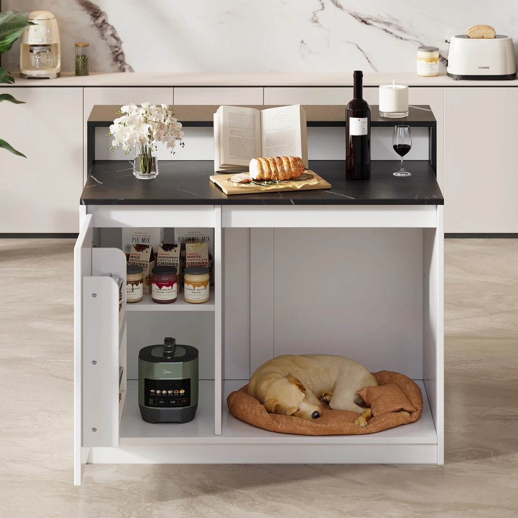 Tavolo da Cucina Multifunzione con Bartresen ¨C MINIMAL ¨C Bianco Effetto Marmo 120x80x100