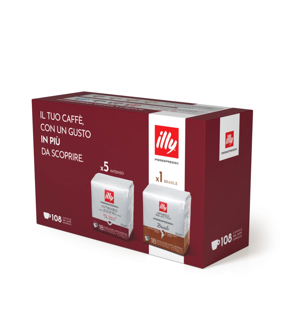 Illy capsule caffè iperespresso tostato intenso, 5 confezioni da 18 capsule intenso + 1 brasile, totale 108 capsule