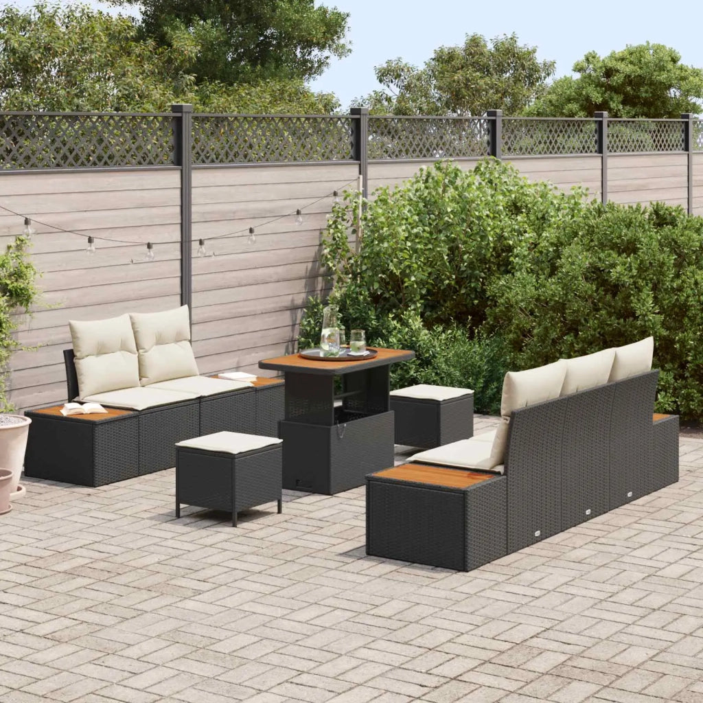 Set Divano da Giardino con cuscino 8 pcs Nero e Crema