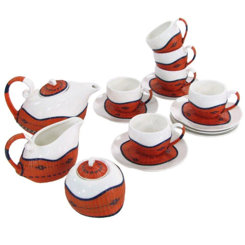 Tazza the con teiera e lattiera 9 pezzidecoro bambù arancione