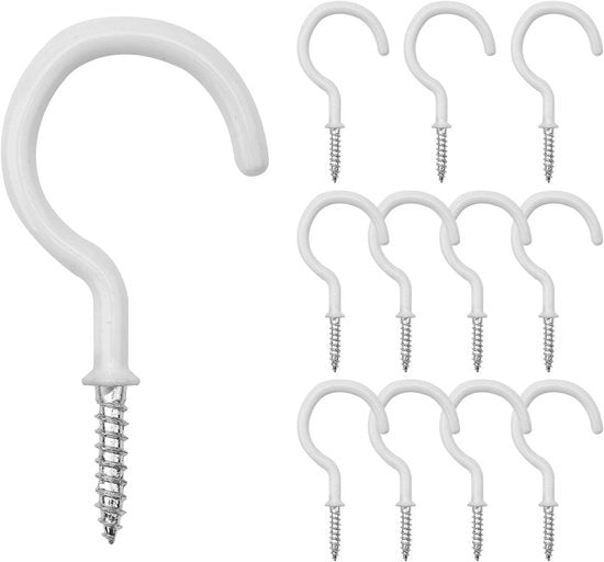 Set di 12 ganci per muro e armadietto in plastica verniciata - Bianchi - Ideali per accessori da cucina e piante da parete