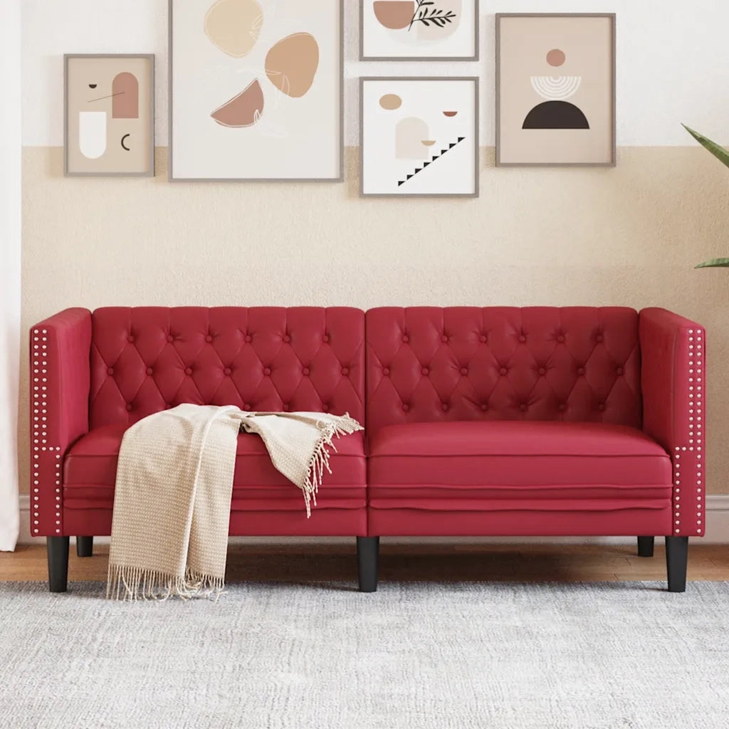 Divano Sedia-Poltrona Chesterfield a 2 Posti Rosso Vino in Similpelle