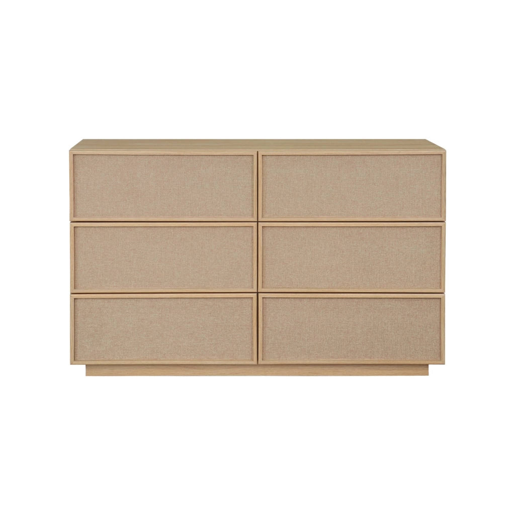 Cassettiera decorativa in legno e tessuto con 6 cassetti, marrone