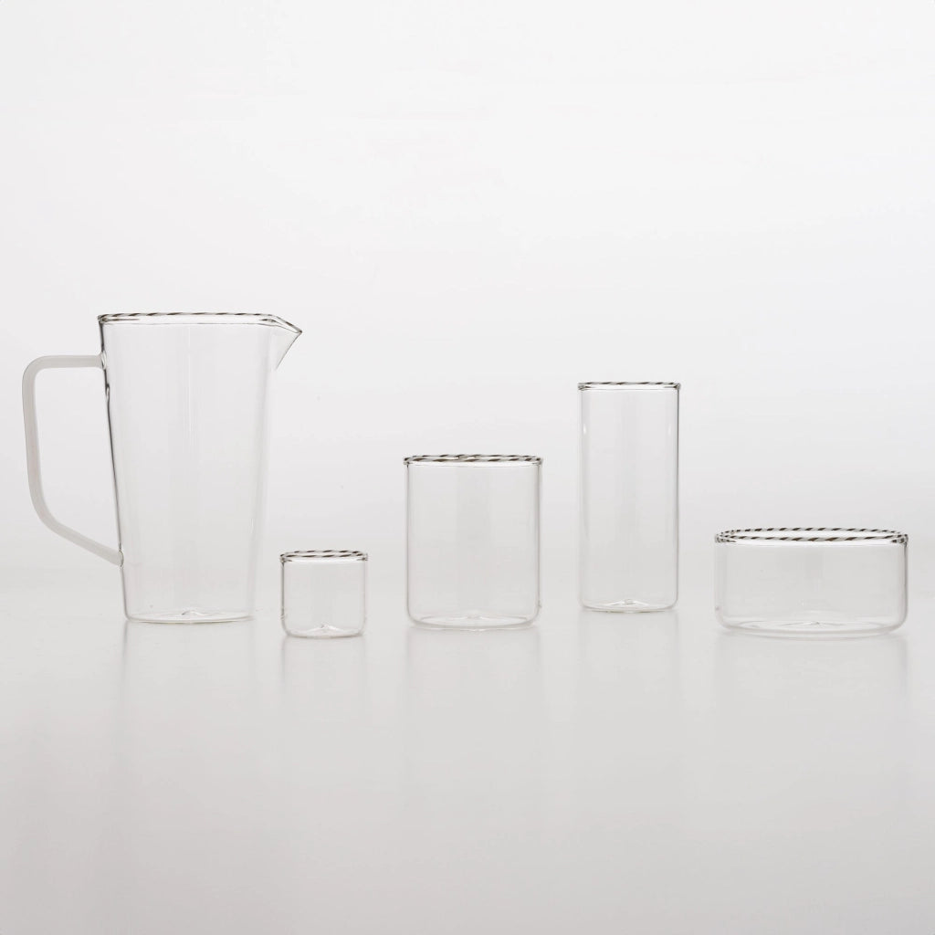 Set 6 Bicchieri Tumbler Intrecci in Vetro Borosilicato Soffiato a Mano, Elegante Design Bianco e Nero per Bevande, Cocktail e Dessert, 6 Pezzi