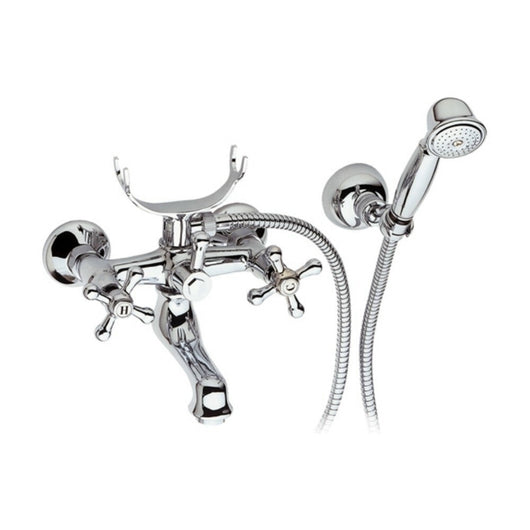 Rubinetto vasca bianco con inserti cromati con doccia duplex - serie liberty