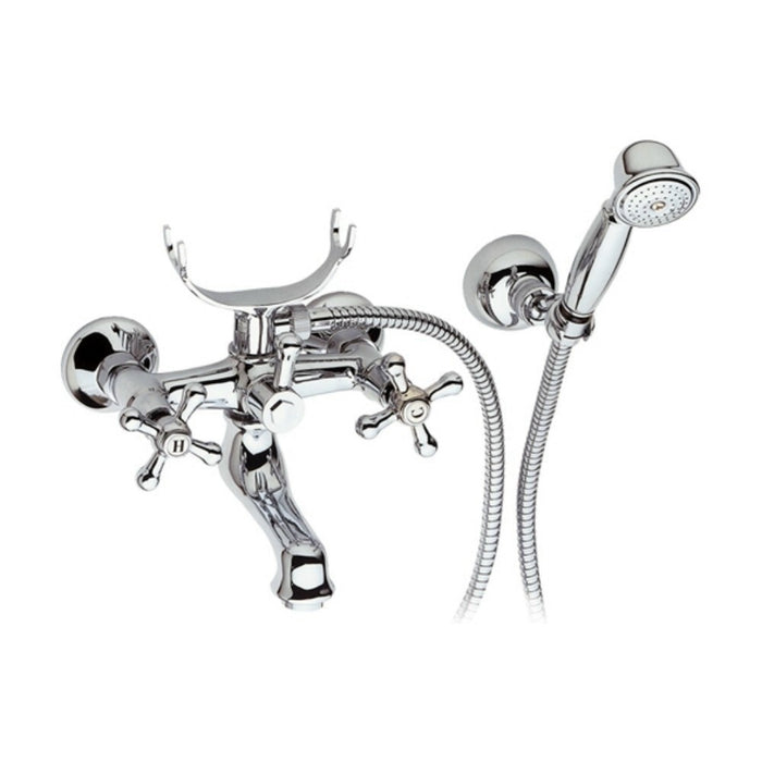 Rubinetto vasca bianco con inserti cromati con doccia duplex - serie liberty