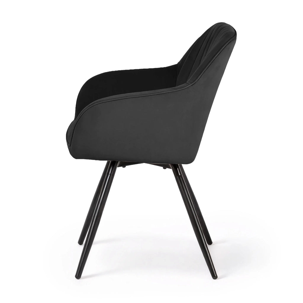 Set di 2 Sedie girevoli in velluto con cuciture TURNO Nero gambe nere