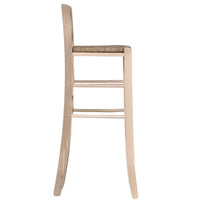 Sgabello alto da bar in legno grezzo da dipingere h 80 cm con seduta in paglia