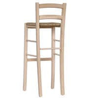 Sgabello alto da bar in legno grezzo da dipingere h 80 cm con seduta in paglia