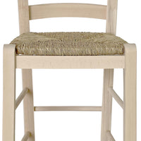 Sgabello alto da bar in legno grezzo da dipingere h 80 cm con seduta in paglia