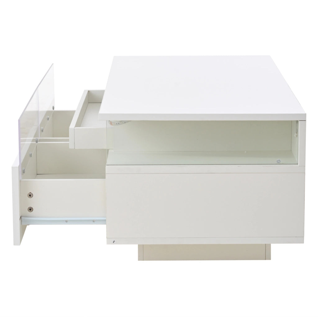Tavolino da caff猫 90 x 45 x 35.5 cm; con vassoio e 2 cassetti; truciolato; bianco