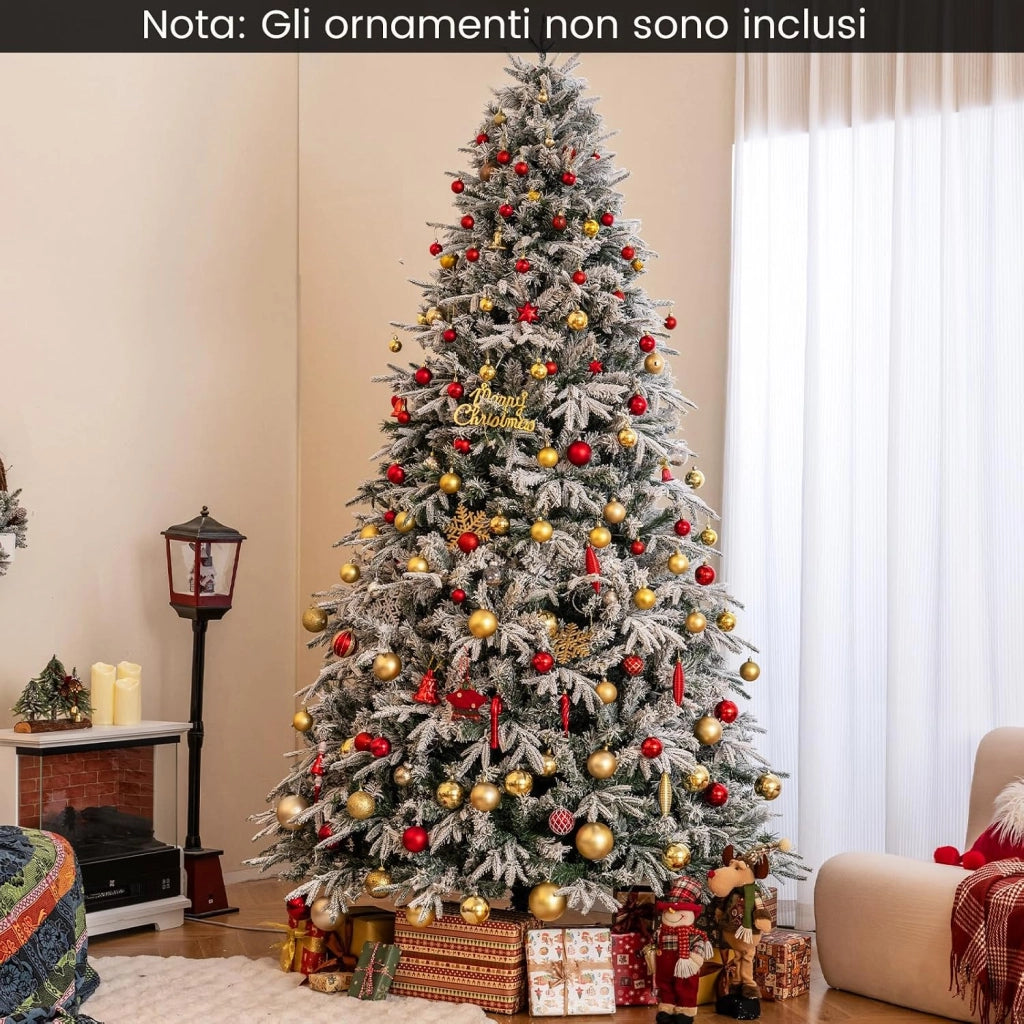 Albero di Natale Innevato 270 cm, Albero di Natale Innevato Pre-illuminato con 600 Luci LED Bianco Caldo, 2198 Punte di Rami e Base in Metallo Pieghevole (270 cm)