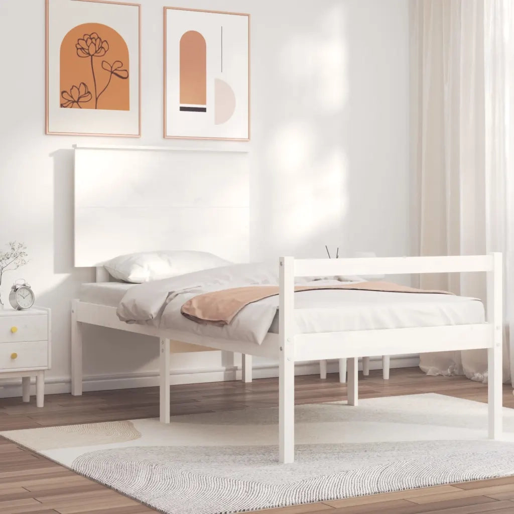 Letto per Anziani con Testiera-Struttura Letto per Anziani Bianco Single in Legno Massello 502189