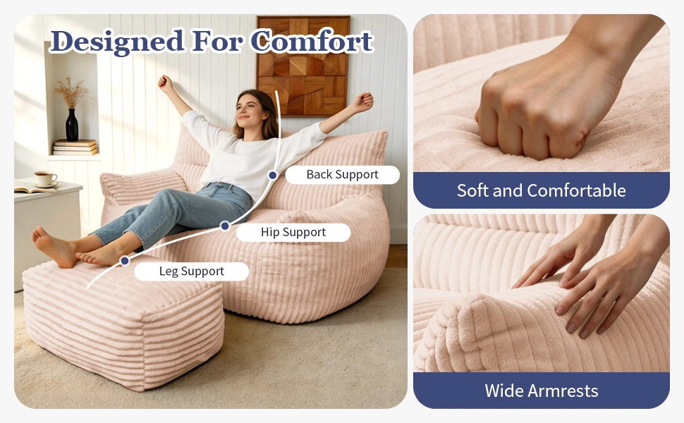 Poltrona Pouf Doppio con Poggiapiedi ¨C MINIMAL ¨C Tessuto, Soggiorno