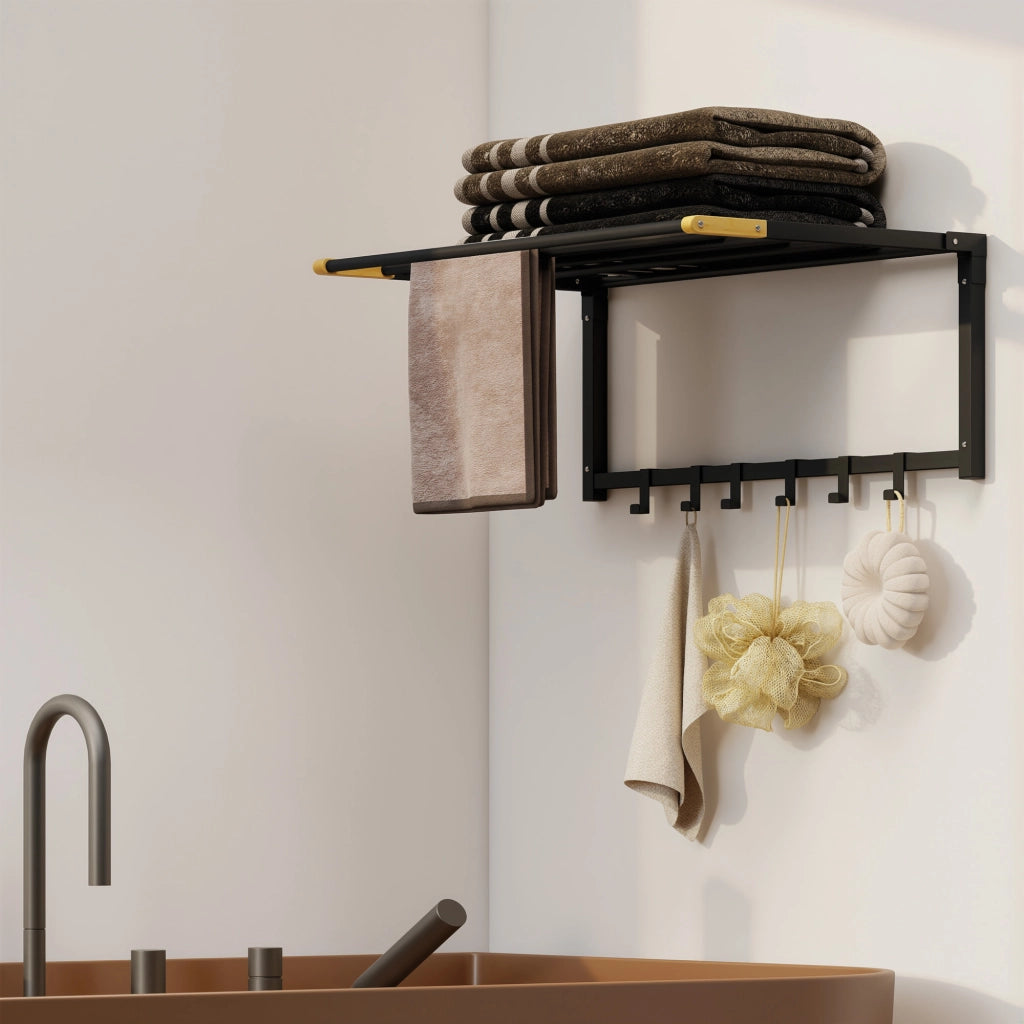 Portasciugamani da Parete Pieghevole con 5 Barre e 6 Ganci ¨C Zephmum ¨C Nero 60 cm